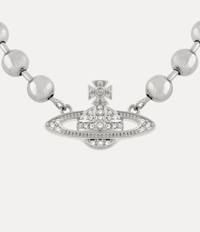 Vivienne Westwood Thames Mini Bas Relief Pearl Necklace 經典滿鑽土星白珍珠項鍊