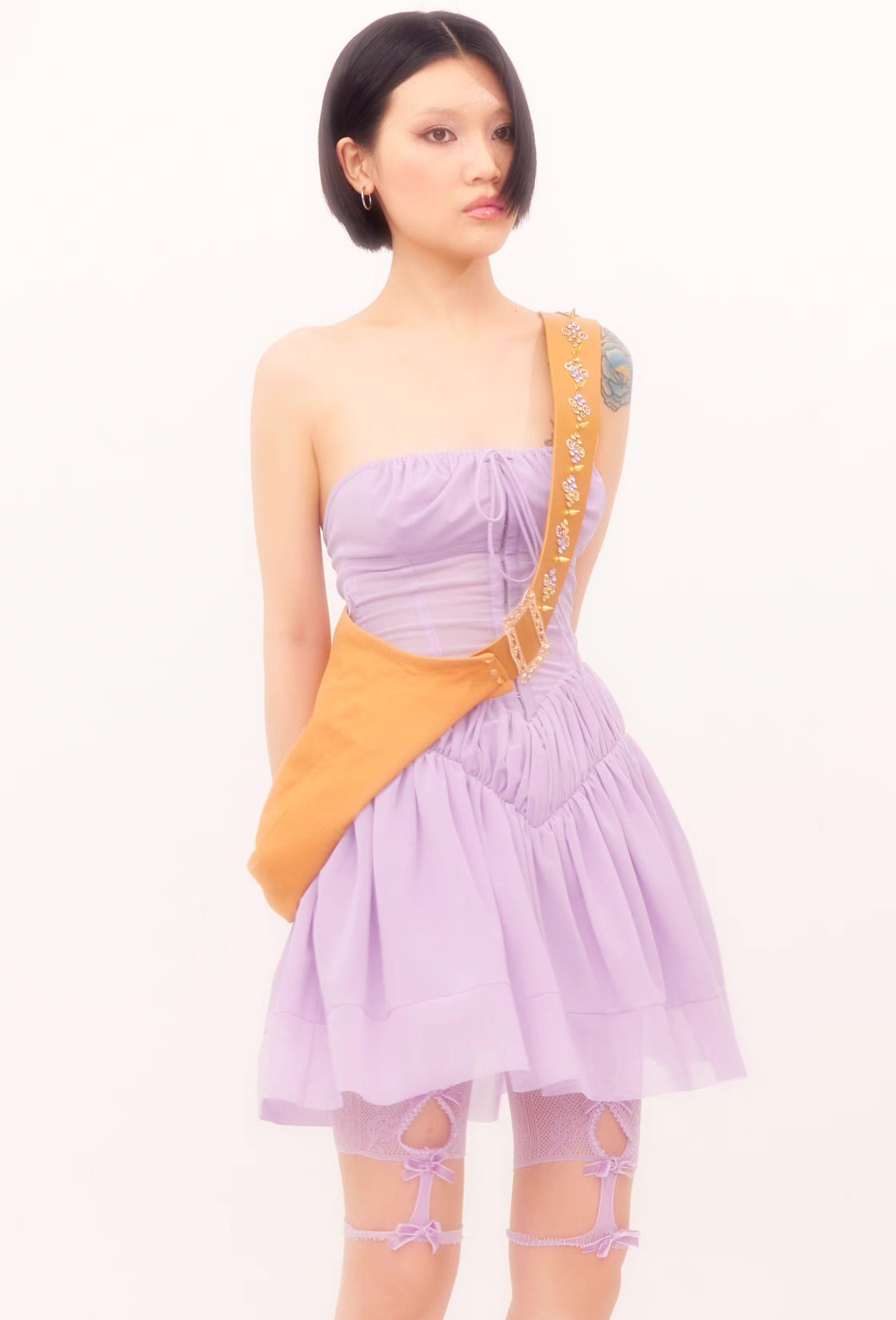 Nφ DRESS 絲絨蝴蝶結蕾絲五分褲襪(共3色!)