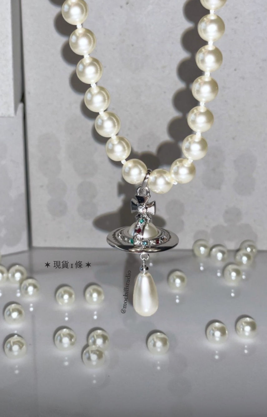 Vivienne Westwood One Row Pearl Drop Choker 經典珍珠土星頸鍊(共2色!)