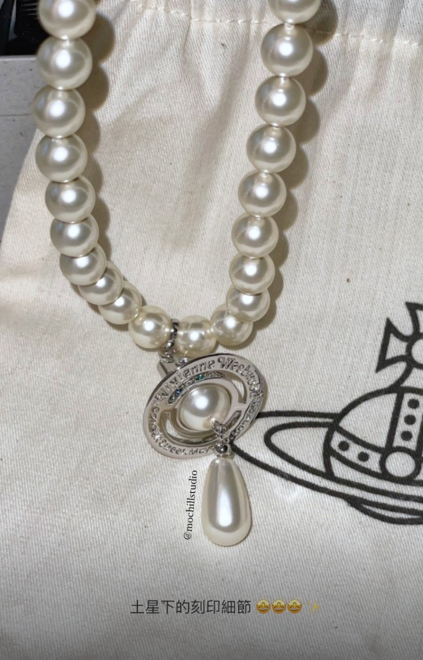 Vivienne Westwood One Row Pearl Drop Choker 經典珍珠土星頸鍊(共2色!)