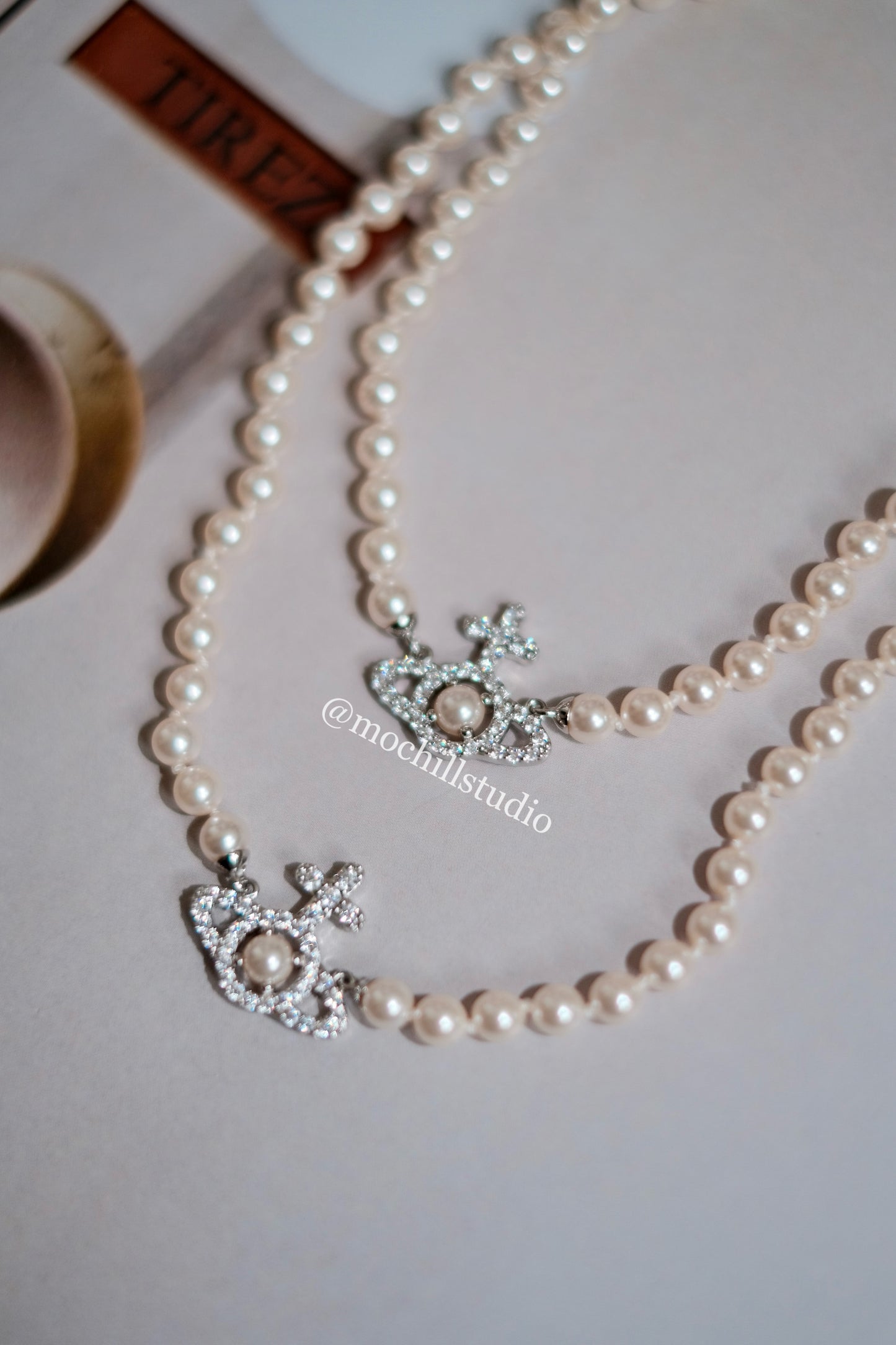 Vivienne Westwood Olymphia pearl Necklace 滿鑽珍珠土星頸鍊