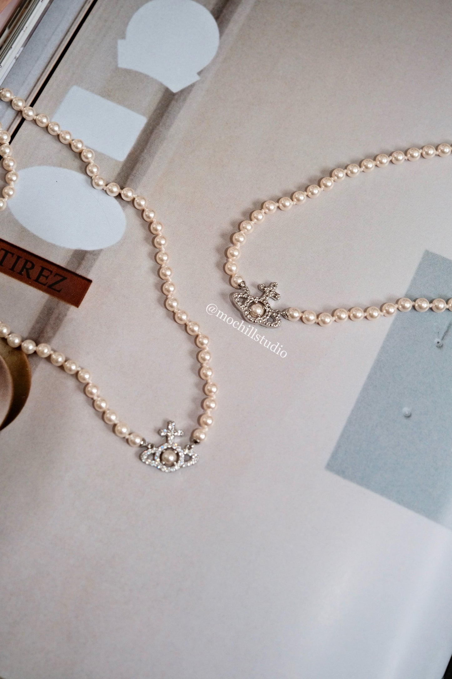 Vivienne Westwood Olymphia pearl Necklace 滿鑽珍珠土星頸鍊