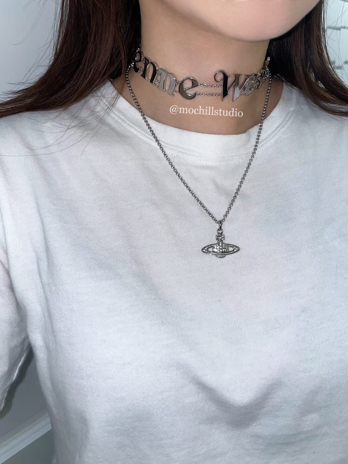 Vivienne Westwood Mini Bas Relief Necklace 經典滿鑽土星項鍊(共4色!)