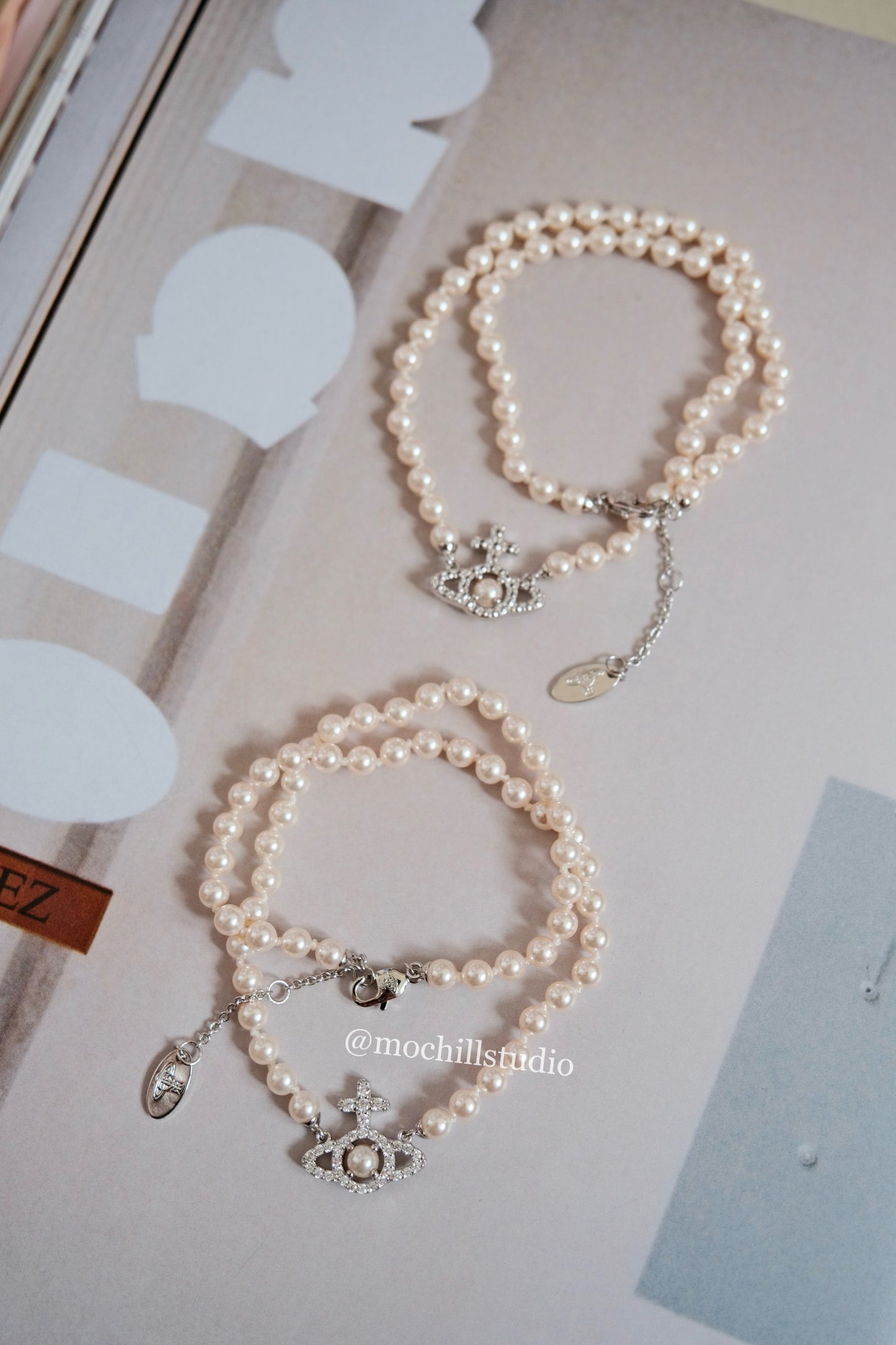 Vivienne Westwood Olymphia pearl Necklace 滿鑽珍珠土星頸鍊