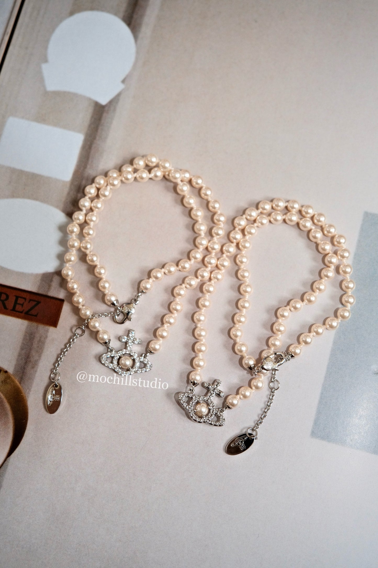 Vivienne Westwood Olymphia pearl Necklace 滿鑽珍珠土星頸鍊