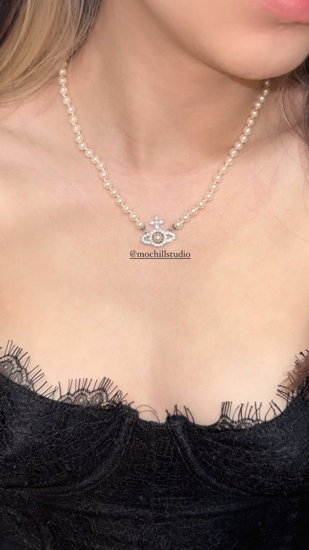 Vivienne Westwood Olymphia pearl Necklace 滿鑽珍珠土星頸鍊