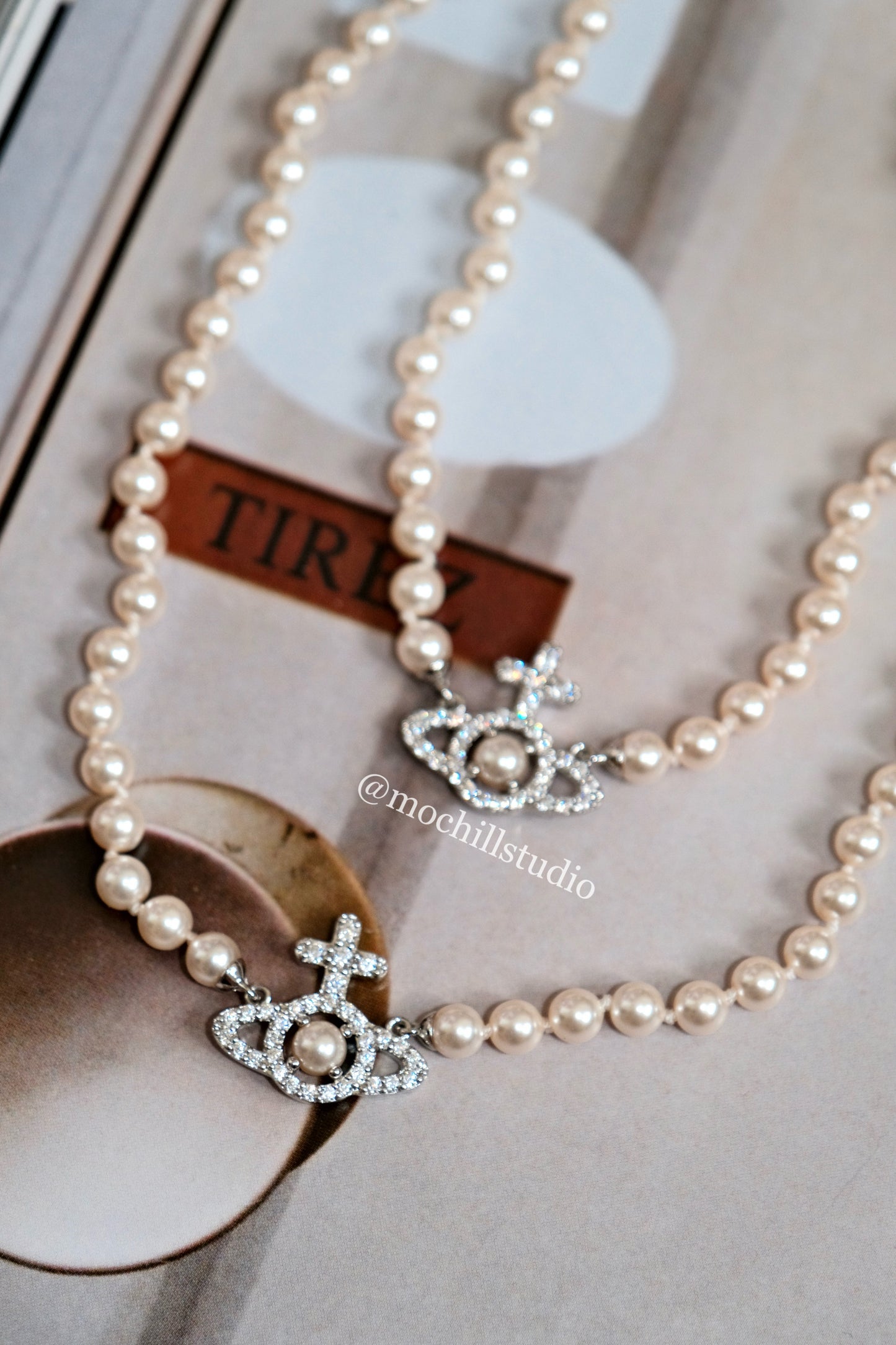 Vivienne Westwood Olymphia pearl Necklace 滿鑽珍珠土星頸鍊