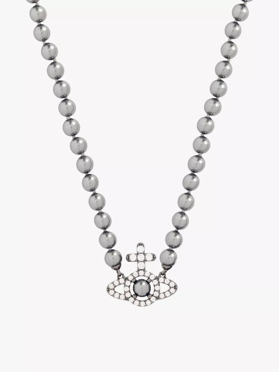 Vivienne Westwood Olymphia pearl Necklace 滿鑽珍珠土星頸鍊