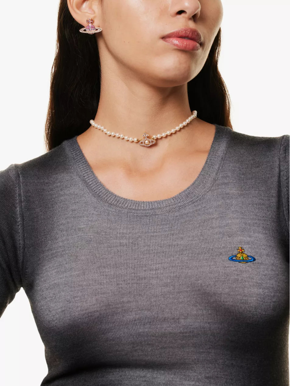 Vivienne Westwood Olymphia pearl Necklace 滿鑽珍珠土星頸鍊