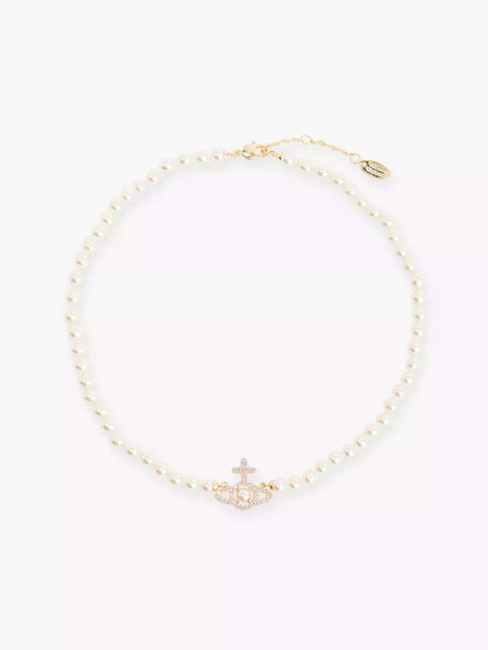 Vivienne Westwood Olymphia pearl Necklace 滿鑽珍珠土星頸鍊