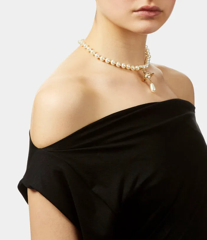 Vivienne Westwood One Row Pearl Drop Choker 經典珍珠土星頸鍊(共2色!)