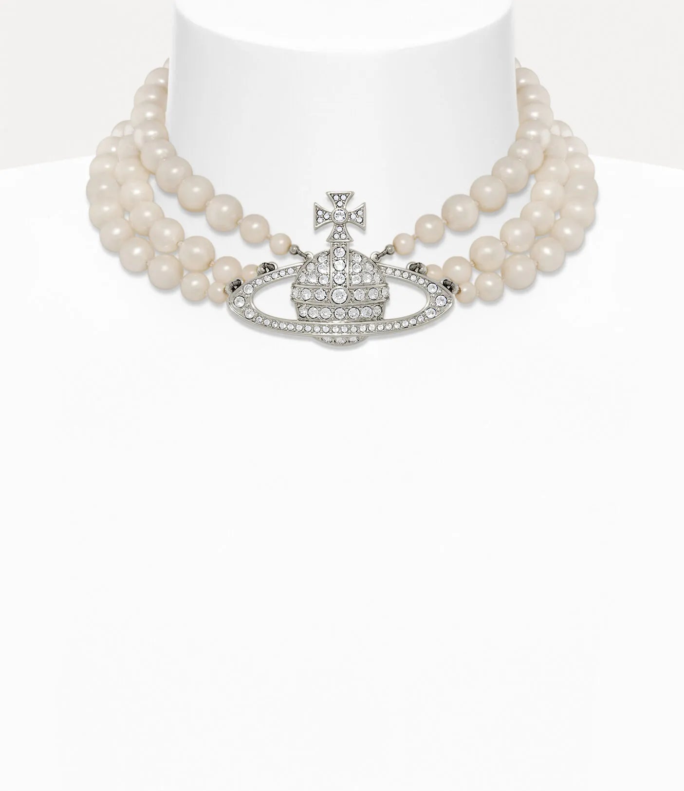 Vivienne Westwood Three Row Bas Relief Pearl Choker 經典三層珍珠土星頸鍊(共2色!)