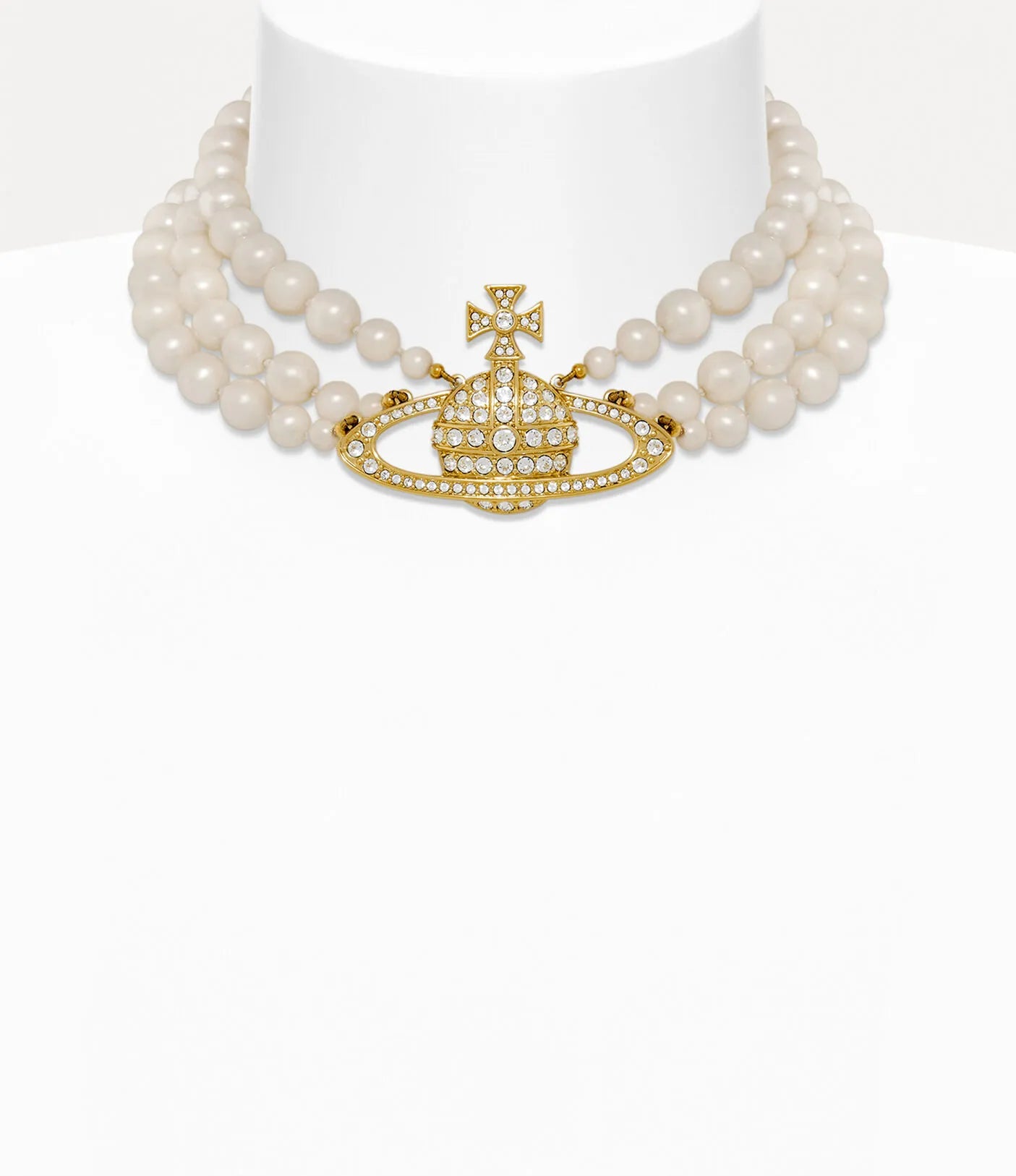 Vivienne Westwood Three Row Bas Relief Pearl Choker 經典三層珍珠土星頸鍊(共2色!)