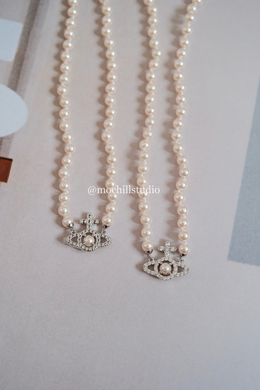 Vivienne Westwood Olymphia pearl Necklace 滿鑽珍珠土星頸鍊