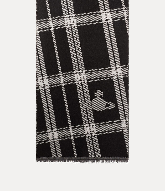 Vivienne Westwood 純羊毛格紋刺繡土星圍巾
