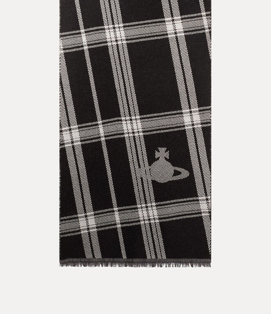 Vivienne Westwood 純羊毛格紋刺繡土星圍巾