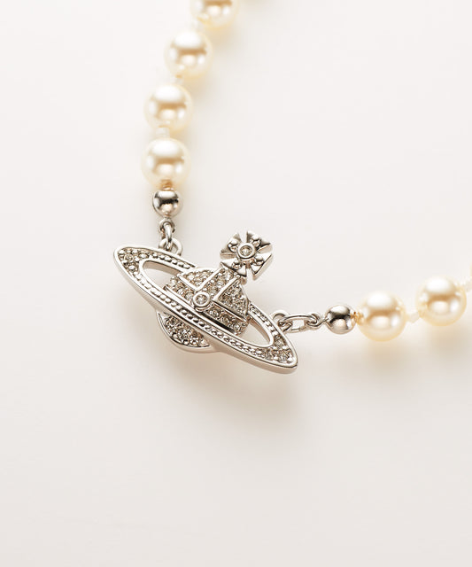 Vivienne Westwood Man. Mini Bas Relief Pearl Necklace 經典滿鑽土星珍珠項鍊