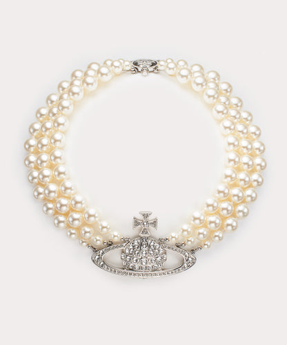 Vivienne Westwood Three Row Bas Relief Pearl Choker 經典三層珍珠土星頸鍊（共2色！）