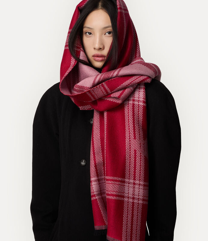 Vivienne Westwood 純羊毛格紋刺繡土星圍巾