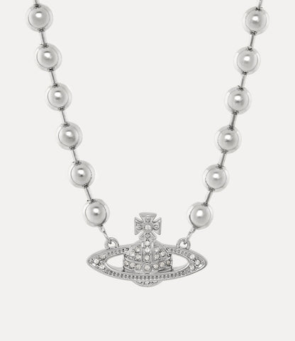 Vivienne Westwood Man. Thames Mini Bas Relief Pearl Necklace 經典滿鑽土星白珍珠項鍊