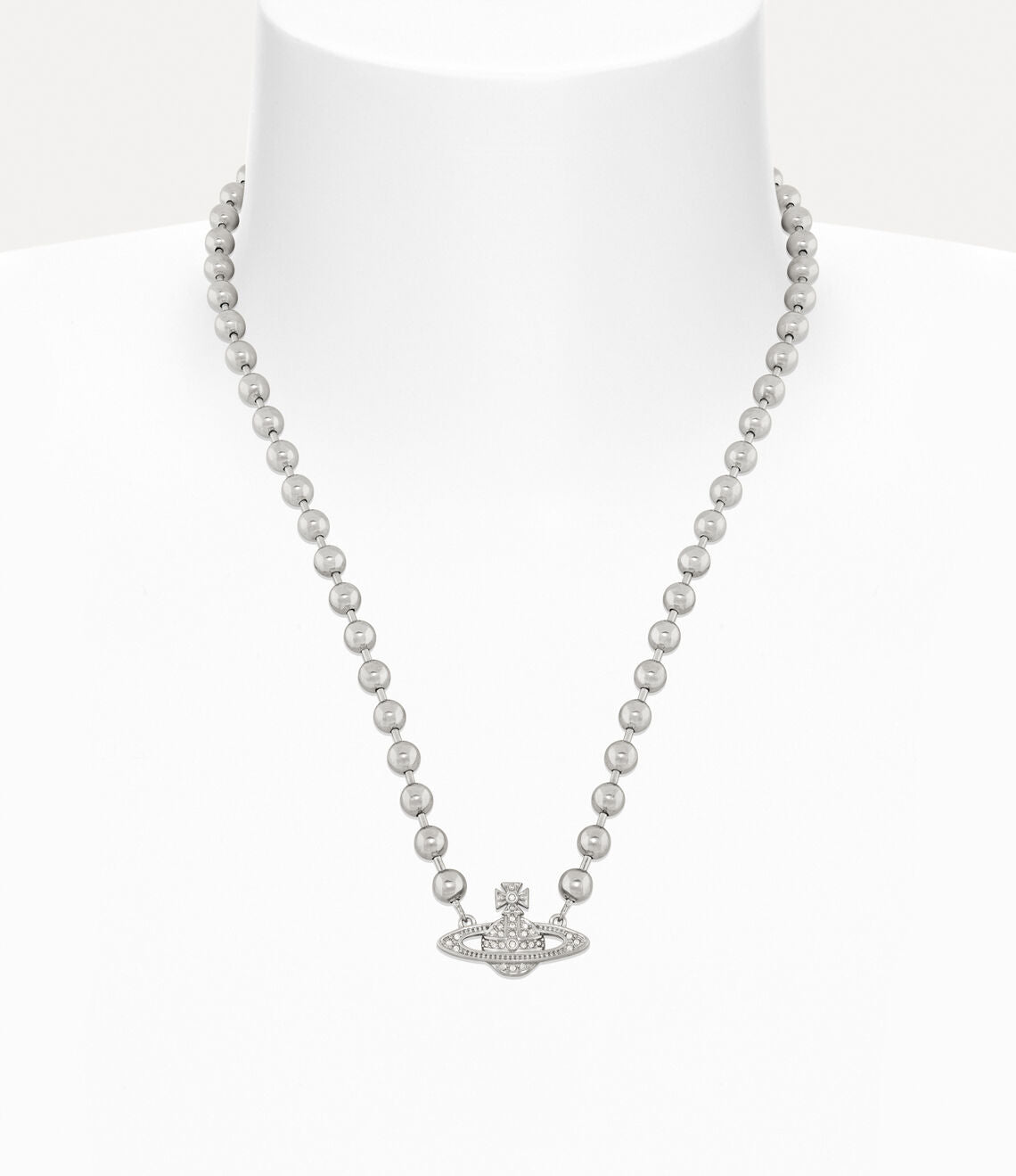Vivienne Westwood Man. Thames Mini Bas Relief Pearl Necklace 經典滿鑽土星白珍珠項鍊