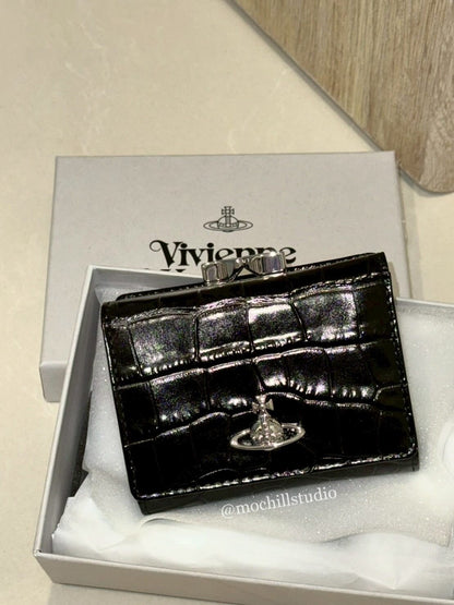（限時特價！）Vivienne Westwood CROCODILE Frame Wallet 鱷魚紋立體土星三折口金短夾 （共5色！）