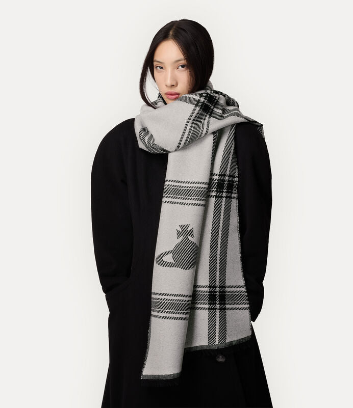 Vivienne Westwood 純羊毛格紋刺繡土星圍巾