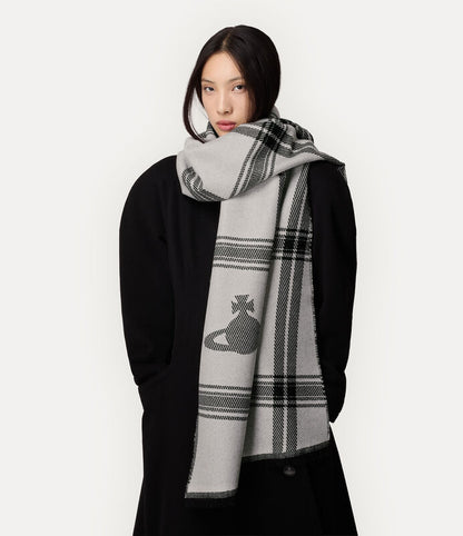 Vivienne Westwood 純羊毛格紋刺繡土星圍巾