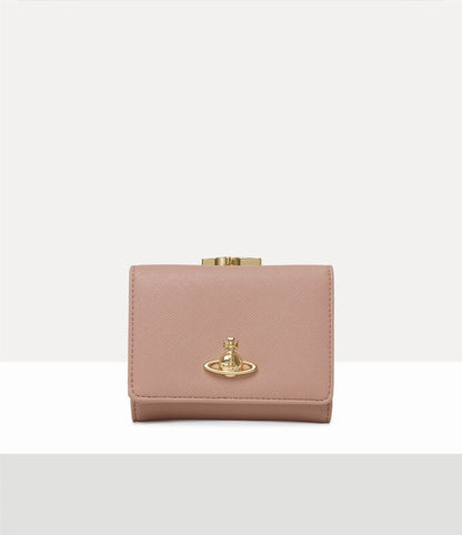 Vivienne Westwood Saffiano 十字紋牛皮三折口金短夾