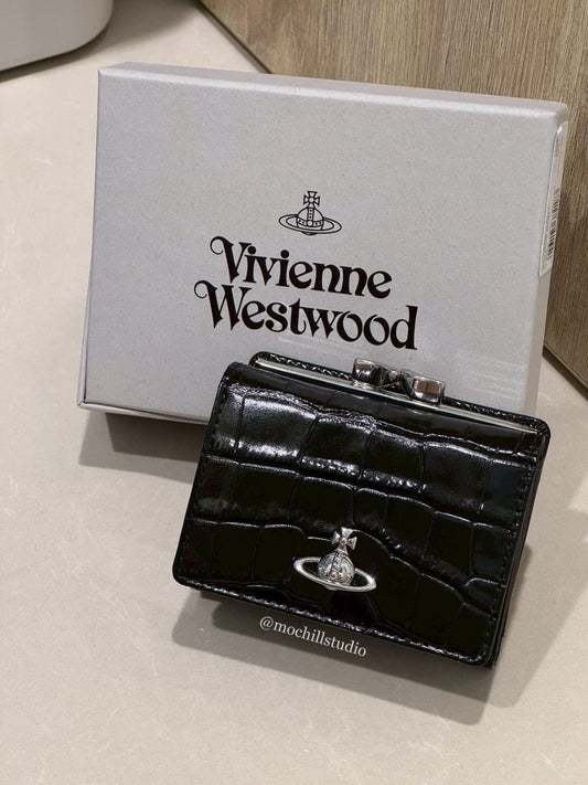 （限時特價！）Vivienne Westwood CROCODILE Frame Wallet 鱷魚紋立體土星三折口金短夾 （共5色！）