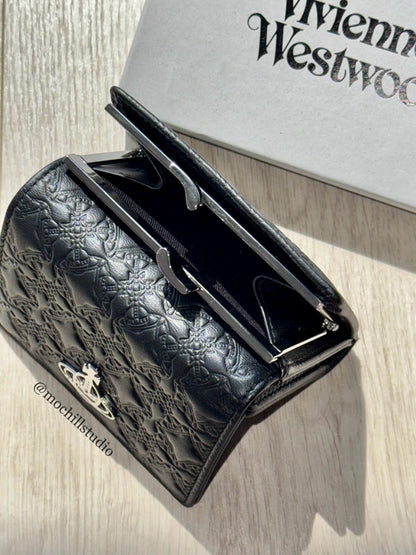 Vivienne Westwood Orborama 滿版土星壓紋雙折口金短夾