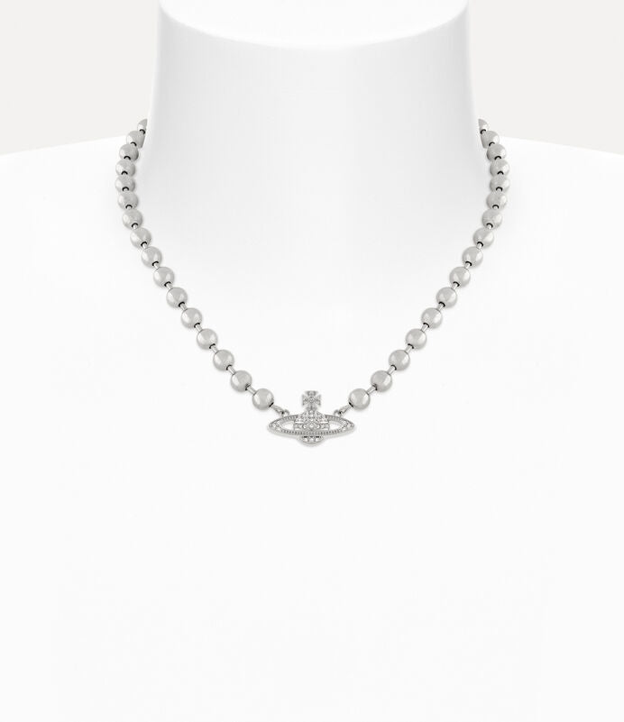 Vivienne Westwood Thames Mini Bas Relief Pearl Necklace 經典滿鑽土星白珍珠項鍊