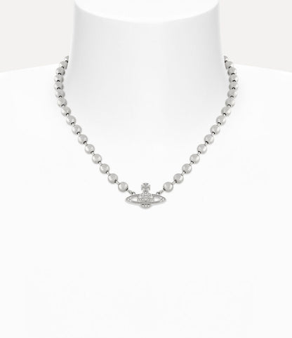 Vivienne Westwood Thames Mini Bas Relief Pearl Necklace 經典滿鑽土星白珍珠項鍊