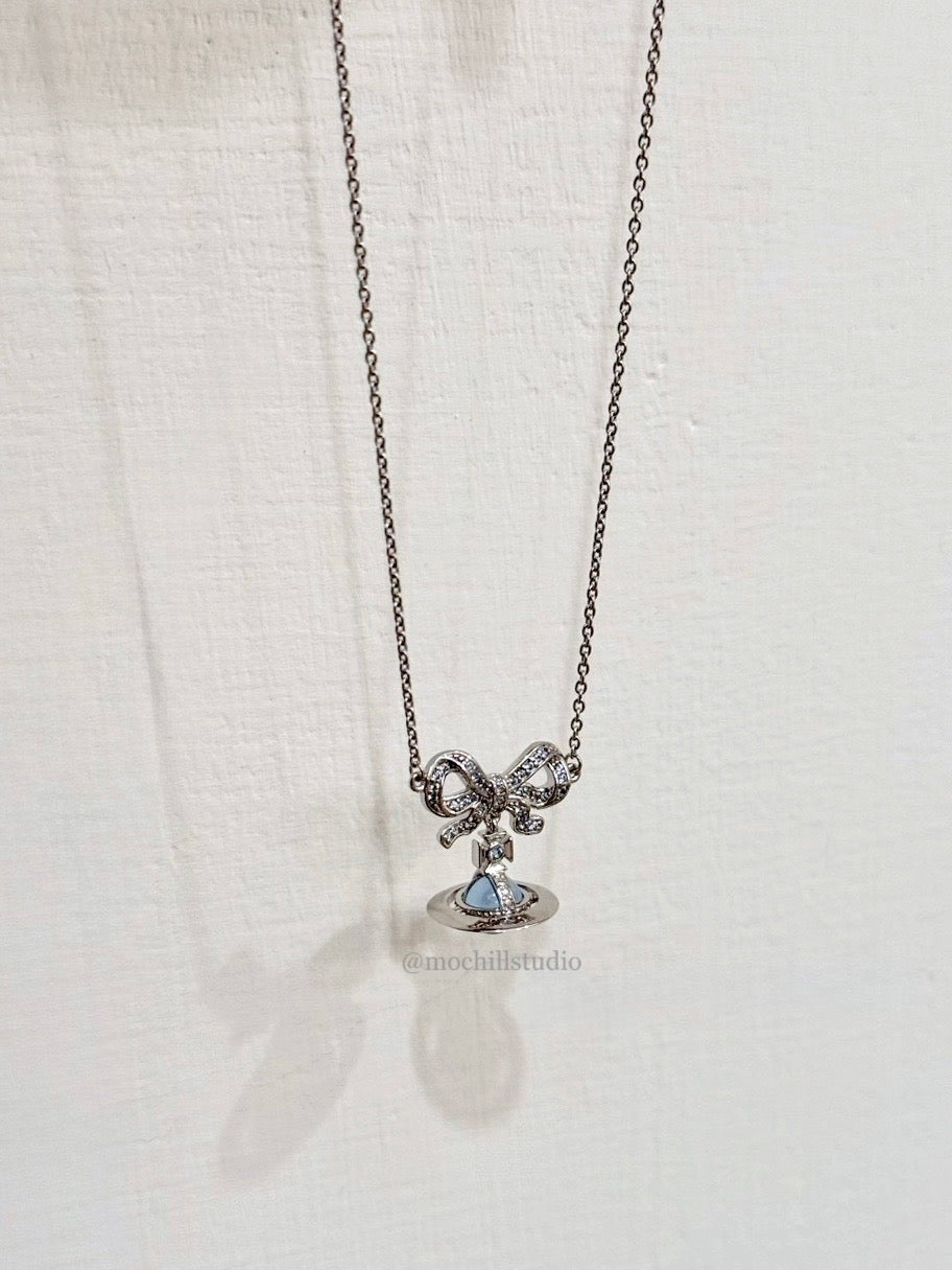 （限時特價！）Vivienne Westwood Octavie Necklace 夢幻立體蝴蝶結土星純銀項鍊（共7色！）