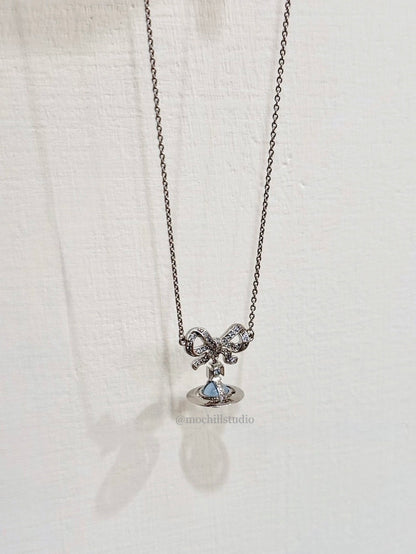 （限時特價！）Vivienne Westwood Octavie Necklace 夢幻立體蝴蝶結土星純銀項鍊（共7色！）