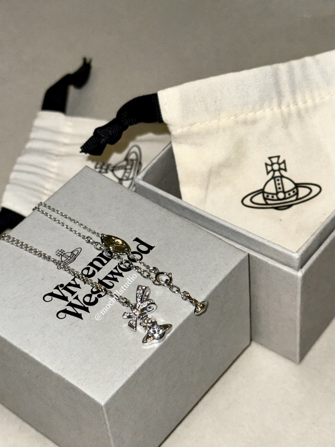 Vivienne Westwood Angelique Pendant Necklace 純銀蝴蝶結水晶項鍊（共2色！）