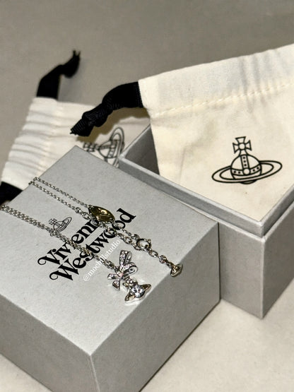 Vivienne Westwood Angelique Pendant Necklace 純銀蝴蝶結水晶項鍊（共2色！）