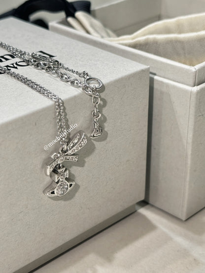Vivienne Westwood Angelique Pendant Necklace 純銀蝴蝶結水晶項鍊（共2色！）
