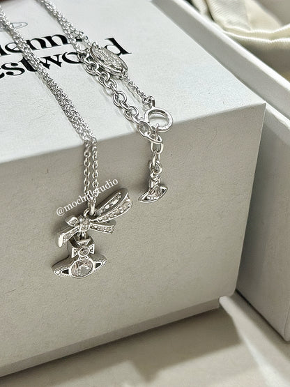Vivienne Westwood Angelique Pendant Necklace 純銀蝴蝶結水晶項鍊（共2色！）