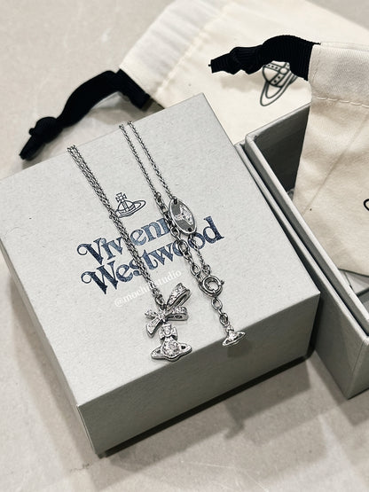 Vivienne Westwood Angelique Pendant Necklace 純銀蝴蝶結水晶項鍊（共2色！）