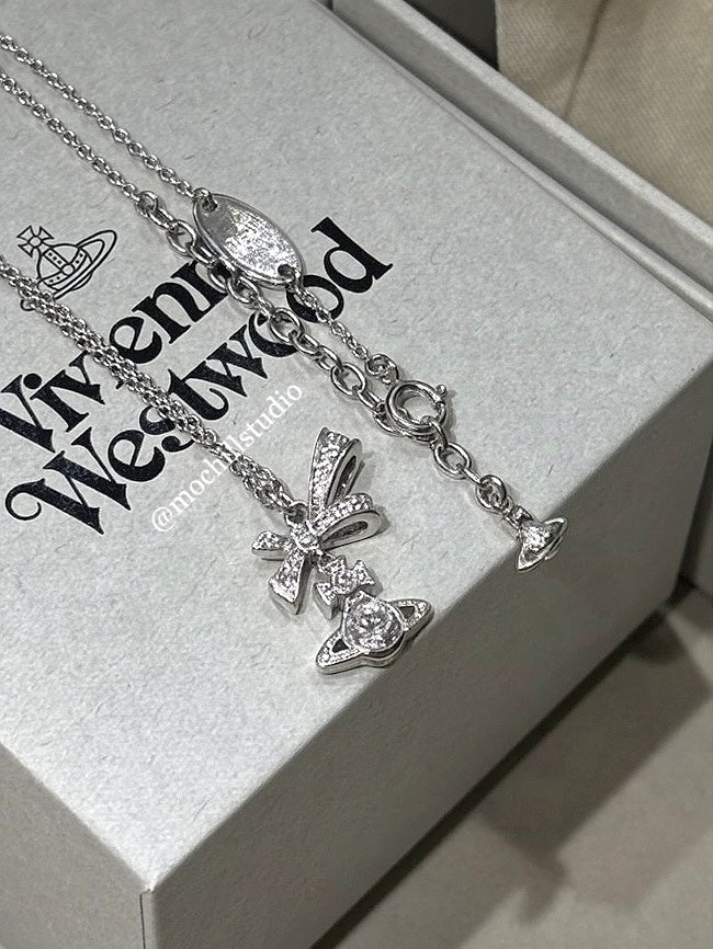 Vivienne Westwood Angelique Pendant Necklace 純銀蝴蝶結水晶項鍊（共2色！）