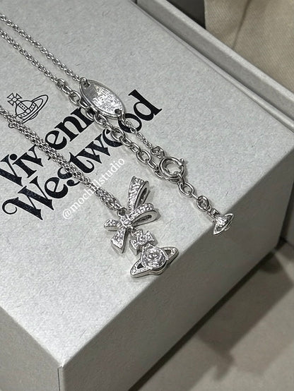 Vivienne Westwood Angelique Pendant Necklace 純銀蝴蝶結水晶項鍊（共2色！）