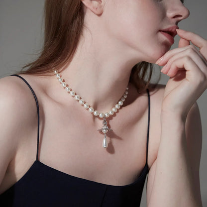 Vivienne Westwood One Row Pearl Drop Choker 經典珍珠土星頸鍊（共2色！）