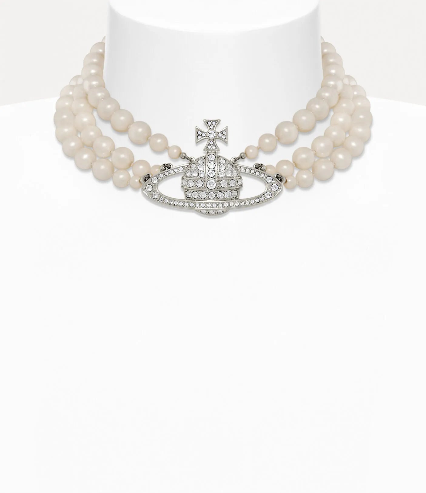 Vivienne Westwood Three Row Bas Relief Pearl Choker 經典三層珍珠土星頸鍊（共2色！）