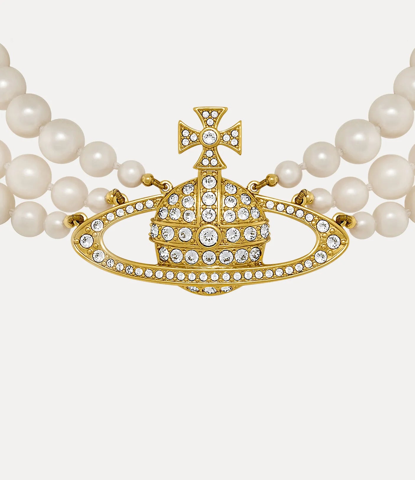 Vivienne Westwood Three Row Bas Relief Pearl Choker 經典三層珍珠土星頸鍊（共2色！）