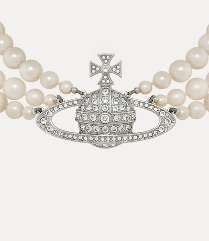 Vivienne Westwood Three Row Bas Relief Pearl Choker 經典三層珍珠土星頸鍊（共2色！）