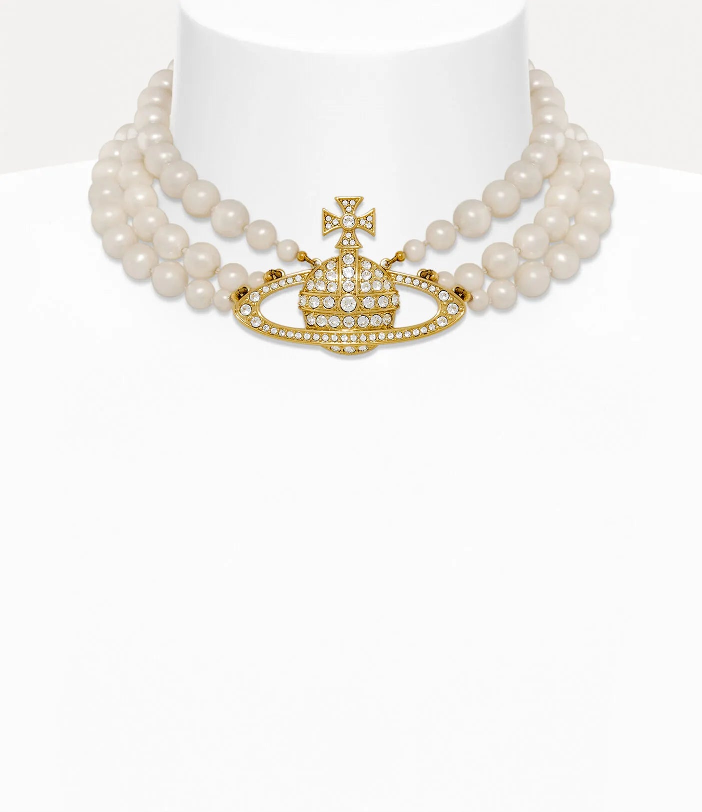 Vivienne Westwood Three Row Bas Relief Pearl Choker 經典三層珍珠土星頸鍊（共2色！）