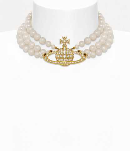 Vivienne Westwood Three Row Bas Relief Pearl Choker 經典三層珍珠土星頸鍊（共2色！）