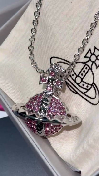 Vivienne Westwood Mayfair Large Orb Pendent Necklace 卯釘水晶立體大土星項鍊